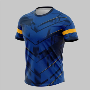 เสื้อฟุตบอลแขนสั้นคอกลมทรงหลวมสำหรับผู้ชาย สีน้ำเงินลายอาร์ไกล์ พิมพ์ลายแบบซับลิเมชั่น ผ้าโพลีเอสเตอร์ 100% ระบายเหงื่อได้ดี - Product Image 1