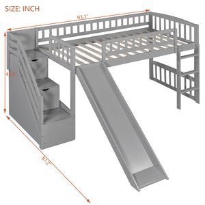 Letto a soppalco grigio a una piazza e mezza con due cassetti scorrevoli per bambini, modello LT000515AAE - Product Image 5