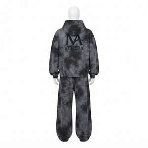 Conjunto de Sudadera con Capucha y Pantalones Anchos con Cremallera para Hombre, Color Gris Carbón y Negro, con Paneles Tachonados, Estilo Urbano, Chándal Personalizado OEM ODM - Product Image 4