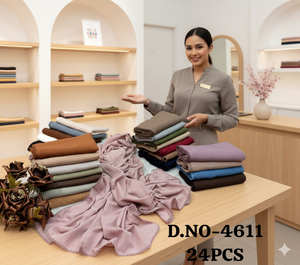 คอลเลกชันผ้าพันคอชีฟองลายดอกไม้พรีเมี่ยม D.NO-4611 (24 ชิ้น) |   ฮิญาบเนื้อนุ่ม น้ำหนักเบา ระบายอากาศได้ดี แต่งด้วยลูกไม้ละเอียดอ่อน - Product Image 2