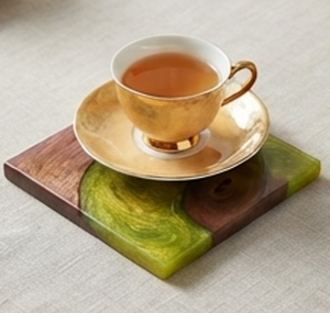 Premium Square Wooden <b>Coaster</b> With Green Resin Inlay Modern Non-Slip Design For <b>Table</b> Accessories Mats & Pads - Product Image 3