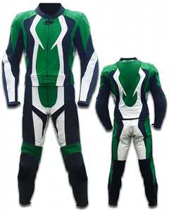 Traje de Motociclismo de Cuero con Bloques de Color Naranja y Azul, de Una Pieza, Manga Larga, Equipo de Protección - Product Image 4