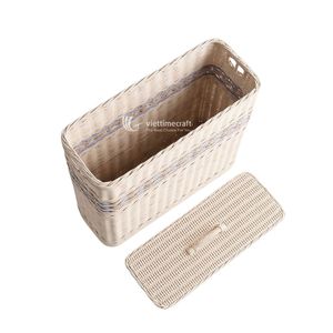 Handmade Rectangle Rattan <b>Storage</b> <b>Hamper</b> with Lid Wicker Basket for Bathrooms and Laundry Organization - Product Image 3