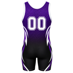 Singlet de Lucha Sublimado Morado y Negro para Hombre, Uniforme de Lucha de Poliéster sin Mangas, Ropa para Entrenamiento, Competencia y Partido - Product Image 3