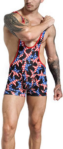Singlet de Lucha Libre para Hombre con Estampado de Bandera Americana, Cuello en V Profundo, Tirantes Cruzados, Ajustado, de Spandex y Poliéster, que Absorbe la Humedad, Talla Adulto - Product Image 4