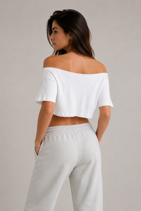 Haut court personnalisé pour femme, épaules dénudées, uni, en coton, style décontracté, streetwear Y2K, léger, vente en gros - Product Image 4