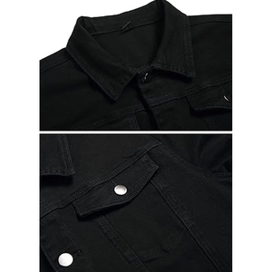 2026 Men's Black <b>Denim</b> <b>Jacket</b> Regular Fit Button Fly Solid Color Casual Autumn Topstitch Woven Fabric - Product Image 3