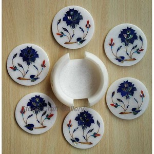 Sous-verres hexagonaux en laiton incrustés de marbre Sous-verres en métal et sublimation naturelle Sous-verres en pierre de marbre personnalisés Vente en gros - Product Image 3