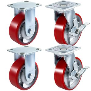 Set di 4 Ruote Girevoli 6 X 2 Pollici (2 Fisse, 2 Girevoli) con Freno Laterale, Ruota in Poliuretano, Capacità 1000 LBS, Diametro 100mm, Materiale TPR - Product Image 3
