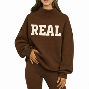 Women's Pink Oversized Turtleneck SMALE Sweatshirt Letter Print Cotton Pullover Autumn Streetwear Long Sleeve <b>Mock</b> <b>Neck</b> <b>Top</b> - Product Image 5