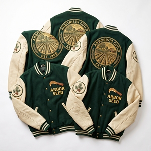 Chaqueta Letterman al por mayor, abrigo universitario de lana negra, bordado Barrel & Bung Cask Maker Cooperage, mangas de cuero marrón, estilo bomber - Product Image 6