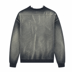 Sudadera Vintage Lavada de Cuello Redondo para Hombre, Estilo Urbano, Pullover Desgastado, Casual, Oversize, de Algodón y Forro Polar - Product Image 2