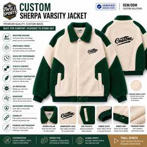 Men's Fleece Varsity Jacket Green White Color Block Embroidered Logo Turn-down Collar Casual Winter <b>Coat</b> <b>Heated</b> Windproof - Product Image 5