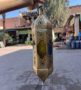 White Metal Square Moroccan <b>Lantern</b> with Durable Candle Light Indoor Ramadan Decor for Adults - Product Image 5