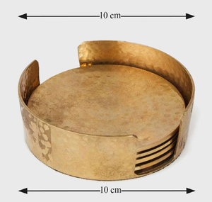 Ensemble de quatre sous-verres ronds en métal bicolore avec finition polie à effet diagonal, disponibles à prix de gros. - Product Image 3