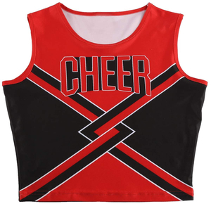 Ensemble d'uniformes de cheerleading rouge et noir avec impression par sublimation, haut, jupe, pompons et nœud, kit pour femmes adultes - Product Image 5