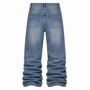 Jeans de Mezclilla de Pierna Recta, Cintura Alta, Lavado a la Piedra, Algodón Ligero, Estilo Vintage Casual para Hombre, Invierno, Ecológicos, Corte Holgado - Product Image 5