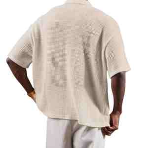 Polo de Manga Corta para Hombre, Talla Grande, Color Beige, Tejido Waffle, Informal, Transpirable, Color Sólido, Texturizado, de Algodón, para Verano - Product Image 2
