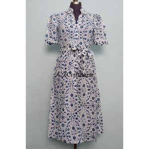 Vestido indio hecho a mano para mujer, de algodón ecológico, lavable, largo hasta el tobillo, estilo vintage, manga corta, estampado floral a mano. - Product Image 1