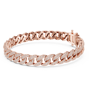 Pulsera Cubana Clásica con Diamantes Cultivados en Laboratorio, Diseño Iced Out, Cierre Doble, Chapado en Oro Rosa de 18K y Rodio, Lujo para Regalo, Fiesta o Uso Diario - Product Image 1