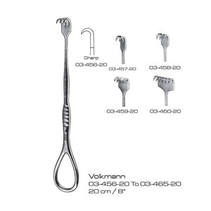 Écarteur chirurgical orthopédique Volkmann 20 cm, manuel, en acier inoxydable, instrument de classe I, usage hospitalier, certifié CE - Product Image 1