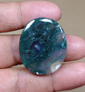 Cabujón de Ágata Musgosa Natural Ovalada Pulida, Cristal Verde para Joyería, Meditación y Decoración - Product Image 3