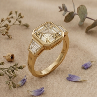 Anillo de compromiso con diamante talla Asscher y bisel, estilo Art Deco, chapado en oro de 18k, con moissanita cultivada en laboratorio certificada por IGI y piedras laterales, anillo de fantasía.