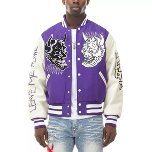 Blouson universitaire en laine pour homme, col montant, coupe courte, personnalisable, style streetwear hiver, vente chaude, veste décontractée - Product Image 1