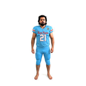 Ensemble d'uniformes de football américain bleu clair personnalisés, maillot de football rétro avec inscription et pantalon rembourré - Product Image 1