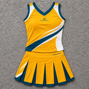 Wholesale Cheerleader Uniform Set Women Performance Cheer Dress Outfit with Stretch Fabric Mesh Panels Pleated <b>Skirt</b> - Product Image 1