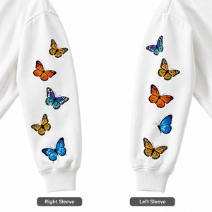 <b>White</b> Oversized Hooded <b>Sweatshirt</b> With Colorful Butterfly Embroidery Unisex Casual Spring Knitted Cotton Hoodie - Product Image 5