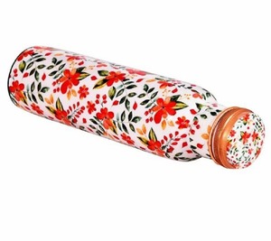 Botella de Agua de Cobre Puro con Estampado Floral Esmaltado, 1000 ml, Botella Decorativa Hecha a Mano, Artículos de Bebida de Cobre de Primera Calidad - Product Image 5