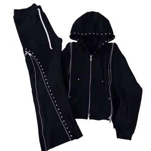 Conjunto Deportivo Personalizado con Logotipo OEM, con Pedrería, Talla Grande, Estampado, para Mujer, Negro, con Capucha, Cordón Ajustable, Largo, Casual, Sólido - Product Image 4