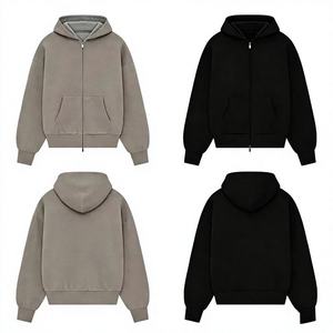 Sweat-shirt à capuche zippé gris pour homme, coupe classique, couleur unie, décontracté, pour l'automne, écologique, respirant, 100% coton, tissu éponge français - Product Image 1