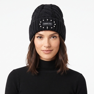 Gorro unisex de invierno, negro sólido, tejido, con etiqueta personalizada, fabricación al por mayor. - Product Image 1