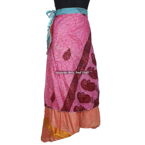 Falda Larga Envolvente Vintage de Seda Mágica de 38 Pulgadas, Vestido Maxi Halter Tubo de 2 Capas Reversible, Sari de Seda Mágica, Falda Larga Envolvente Vintage - Product Image 3