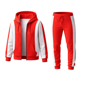 Conjunto Deportivo Rojo y Blanco para Hombre, Sudadera con Cierre y Pantalones Jogger Ajustados, Ropa Deportiva, Informal, para Gimnasio y Fitness - Product Image 3