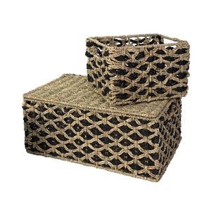 Panier de rangement graphique noir en jonc de mer et jacinthe d'eau pour le linge et l'organisation, idéal pour la salle de bain - Product Image 5