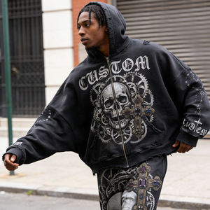 Sudadera con Capucha Extra Grande para Hombre, Diseño Personalizado con Impresión Digital Vintage, 400 GSM, Estilo Holgado, Conjunto de Dos Piezas - Product Image 3