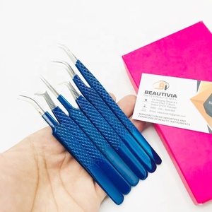 Pinzas japonesas de acero inoxidable para extensión de pestañas, probadas a mano, recubiertas de Color azul, puntiagudas para uso de pestañas, personalizables, privadas - Product Image 2