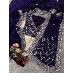 Sari de diseñador para mujer con lentejuelas y bordado Zari Hermoso conjunto - Product Image 5