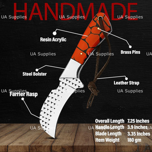 Couteau de chasse à lame fixe en acier inoxydable de qualité industrielle UA Supplies, type pied de mouton, manche en résine rouge, longueur 7,5 pouces - Product Image 3