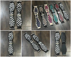 Wholesale Factory Direct <b>Black</b> & White Checkered Leather <b>Watch</b> Strap New Genuine Leather Vintage Quick Release Unisex <b>Watch</b> Band - Product Image 3