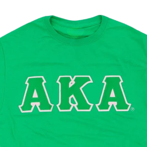 Camiseta Verde Kelly con Cuello Redondo AKA Greek Tee, con Letras AKA en Chenilla Blancas y Rosas, Ropa Casual de Hermandad para Mujer - Product Image 6