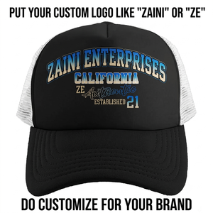 Gorra Trucker de 5 Paneles de Espuma de Poliéster Premium de 260 GSM, Negra con Malla Blanca, Logotipo Bordado Personalizado - Product Image 1