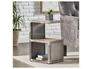 Table d'appoint industrielle moderne en forme de C avec structure métallique et plateau en bois, table de chevet, table d'appoint de canapé pour salon et chambre 2026 - Product Image 2