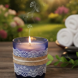 Vela Aromática de Cera de Soya Hecha a Mano en Frasco de Vidrio Azul Premium, Ecológica, para Bodas, Ramadán, Navidad, Hogares Modernos y Acogedores - Product Image 3