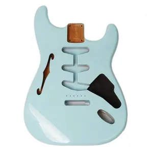 价格优惠蓝色实心吉他奥尔德未完成电动空心壳吉他枫木身体空白来样定做