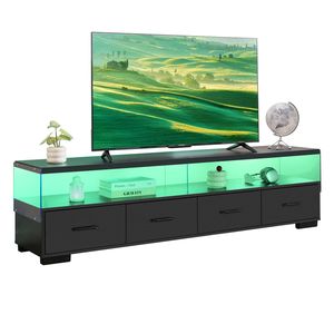 Mobile TV a 4 cassetti con anta per TV fino a 80 pollici, nero, per soggiorno, centro di intrattenimento con spazio contenitivo - Product Image 6