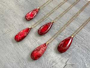 Collier pendentif goutte en jaspe rouge naturel fait main, bijou en pierre précieuse en forme de larme pour femme, cadeau de bijoux bohèmes - Product Image 4